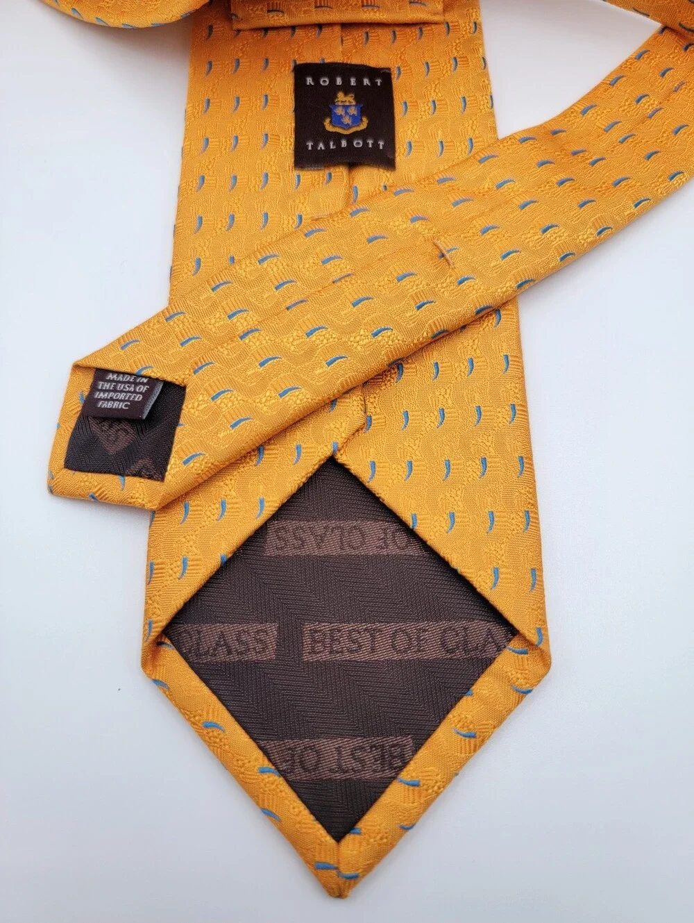 Robert Talbott Best of Class Yellow Blue Textured Silk Medallion Tie USA